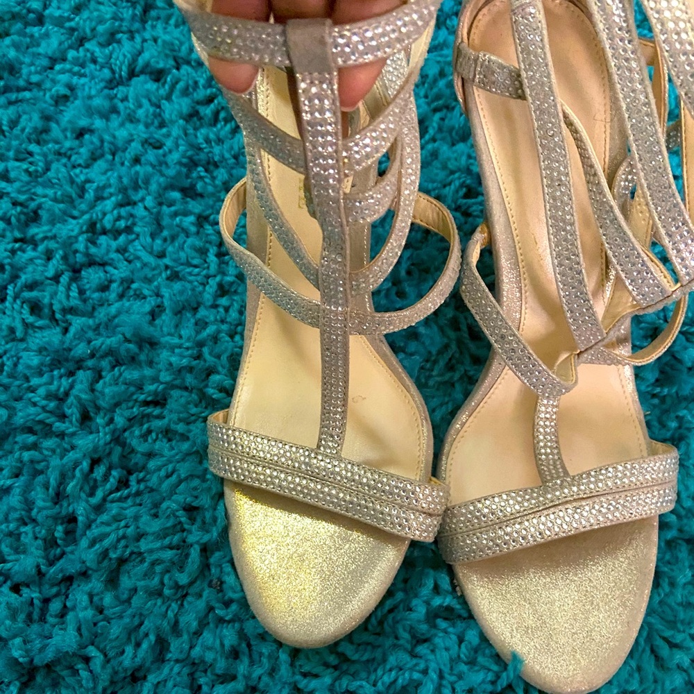 Sliver bedazzled heels